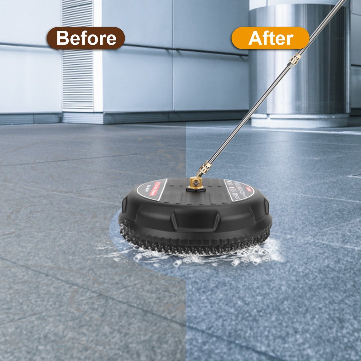 High Pressure Flat Surface Cleaner 4000PSI Disc Power Washer Broom With 2 Washer Extension Wands 2Pc Replacement Nozzles