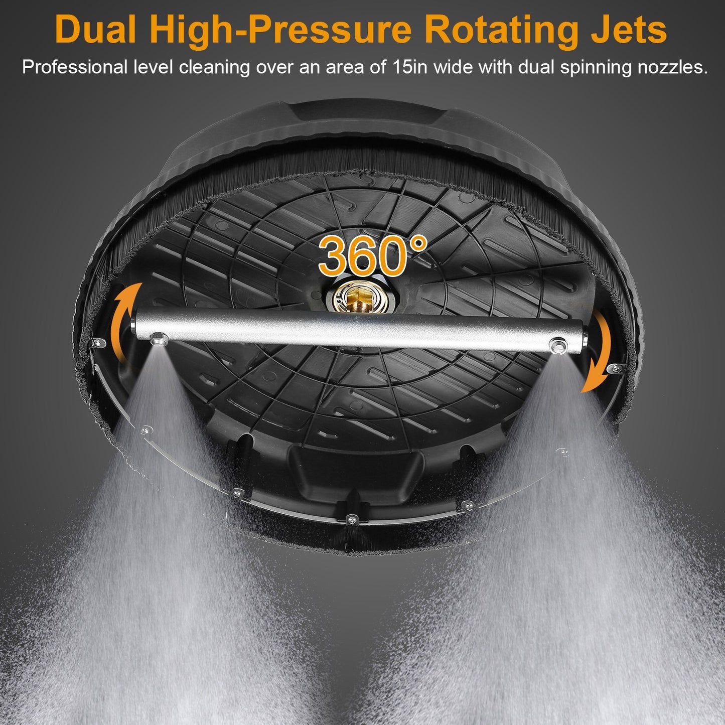 High Pressure Flat Surface Cleaner 4000PSI Disc Power Washer Broom With 2 Washer Extension Wands 2Pc Replacement Nozzles