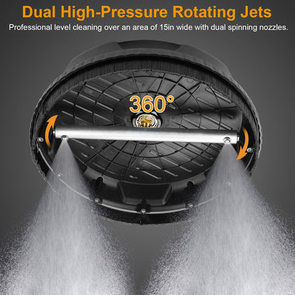 High Pressure Flat Surface Cleaner 4000PSI Disc Power Washer Broom With 2 Washer Extension Wands 2Pc Replacement Nozzles