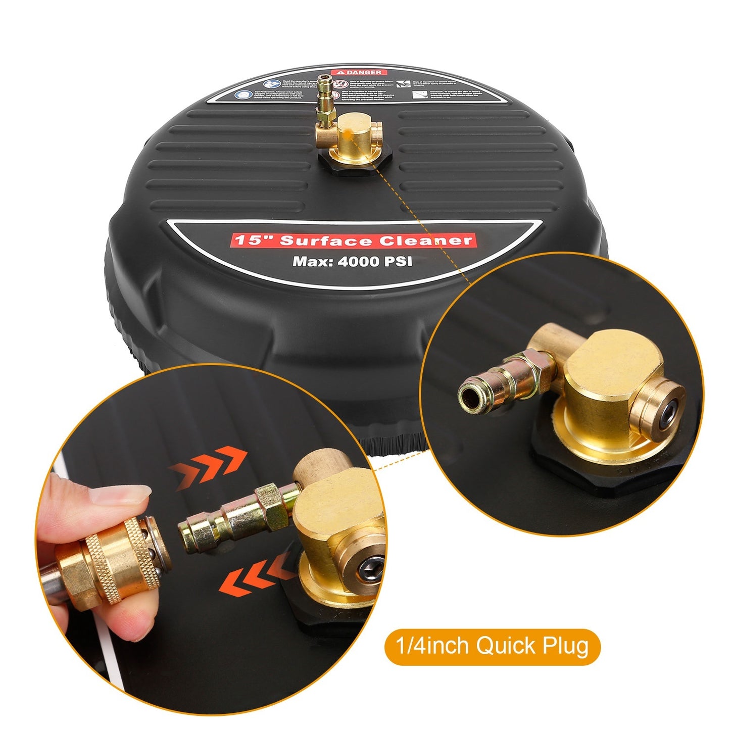 High Pressure Flat Surface Cleaner 4000PSI Disc Power Washer Broom With 2 Washer Extension Wands 2Pc Replacement Nozzles