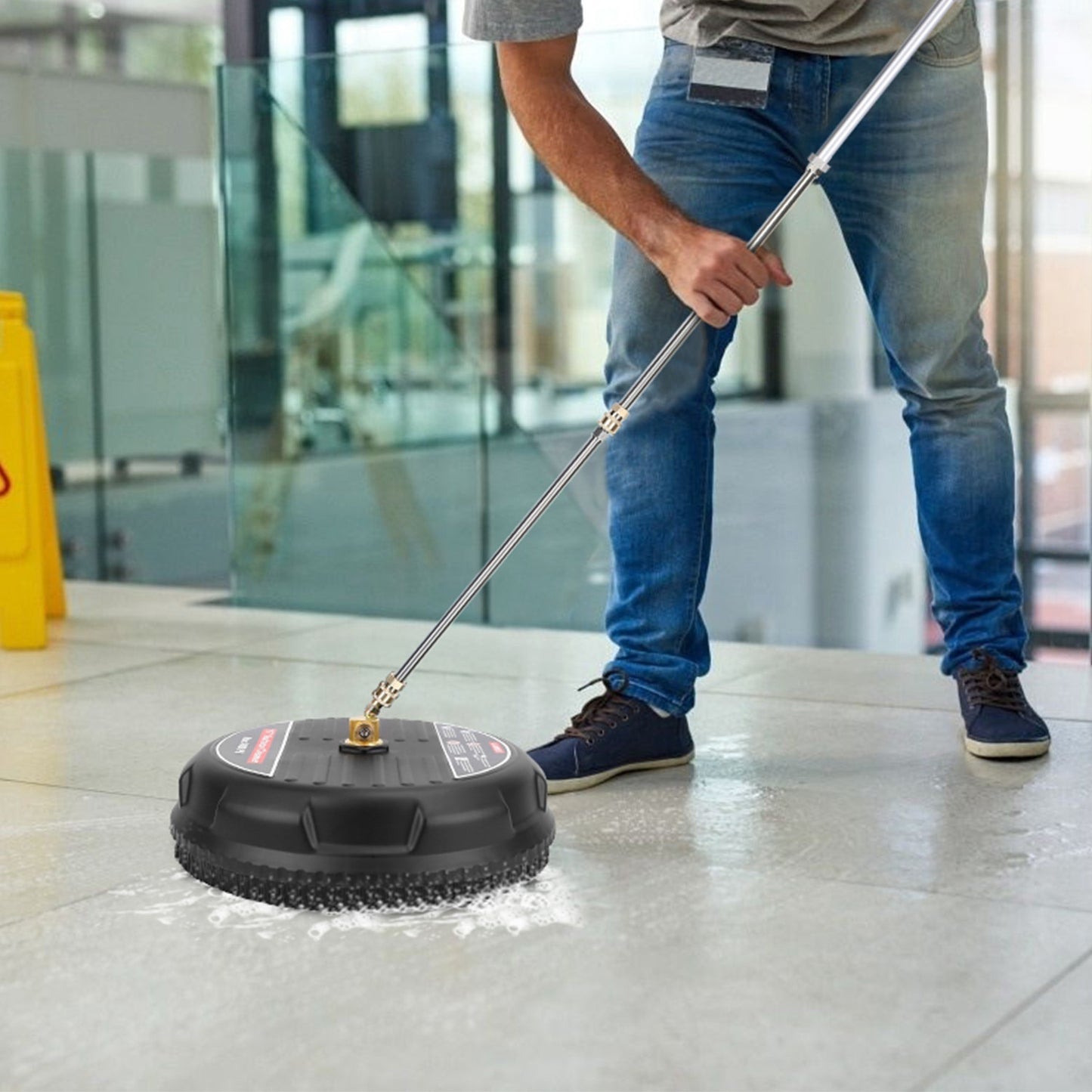 High Pressure Flat Surface Cleaner 4000PSI Disc Power Washer Broom With 2 Washer Extension Wands 2Pc Replacement Nozzles