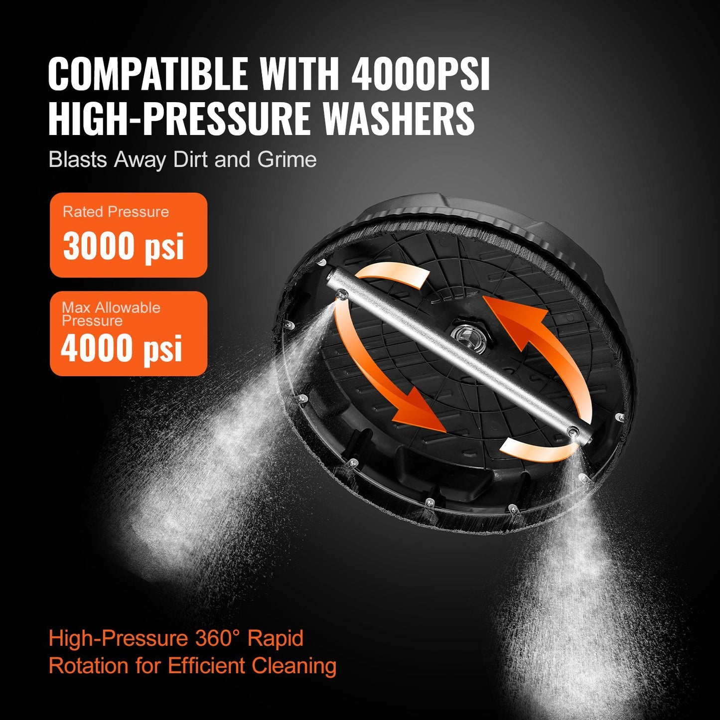 Pressure Washer Surface Cleaner Universal, Pressure Washer Attachment 4000 Max PSI With 2 Extension Wand,  Quick-Connect Connector Power Concrete Cleaner, For Floor Driveway, Patio